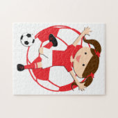 Puzzle Fille 1 du football et rouge et blanc de boule (Horizontal)