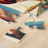 Puzzle Fille à tatouage rétro de plage (Côté)