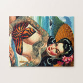 Puzzle Fille à tatouage rétro de plage (Horizontal)
