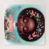 Puzzle Fille afro-américaine personnalisée avec fleurs (Horizontal)