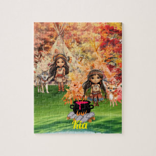 Puzzle Fille amérindienne avec des animaux des bois