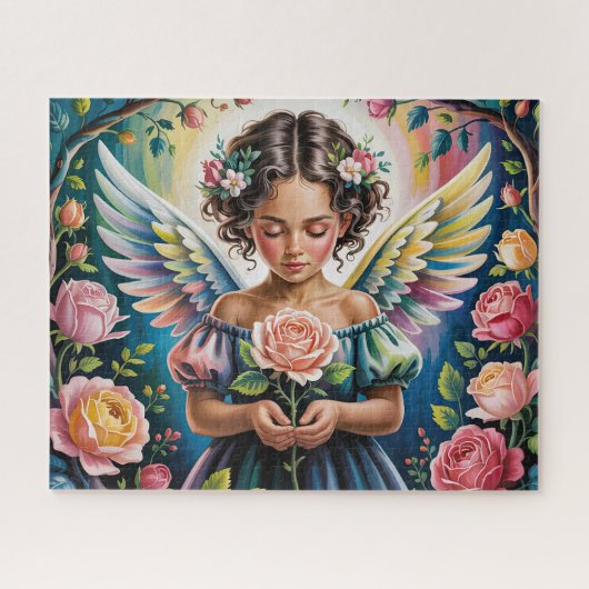 Puzzle Fille Ange Avec Fleurs (Horizontal)