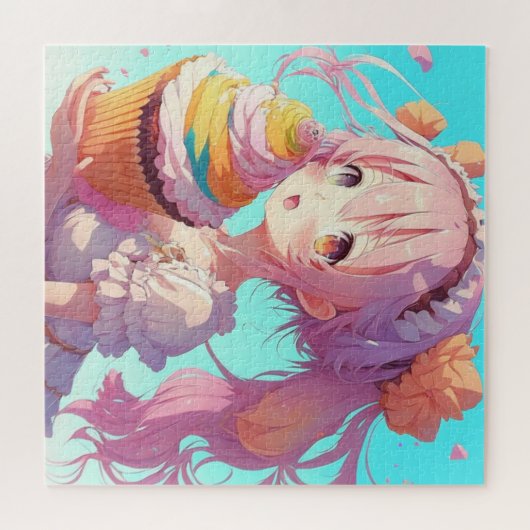 Puzzle Fille Anime avec Cupcake Whimsical (Horizontal)