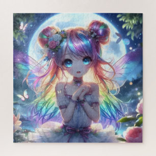 Puzzle Fille Anime Cheveux Arc-en-Ciel Chantant Fée Lune