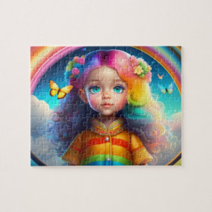 Puzzle Fille aux cheveux colorés avec des papillons