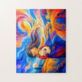 Puzzle Fille avec chat dans des couleurs fluides et vente (Vertical)