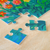 Puzzle Fille avec chat dans un jardin d'été venteux (Côté)