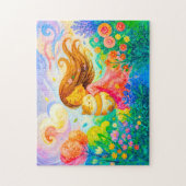 Puzzle Fille avec chat dans un jardin d'été venteux (Vertical)