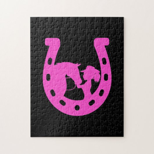 Puzzle Fille avec cheval et Casquette occidental Hot rose (Vertical)