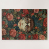 Puzzle Fille avec des lunettes entourée de roses (Horizontal)