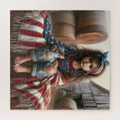 Puzzle Fille Avec Drapeau Américain Et Kitten (Horizontal)