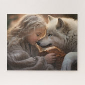 Puzzle Fille avec loup blanc (Horizontal)