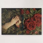 Puzzle Fille avec lunettes et roses brodés (Horizontal)