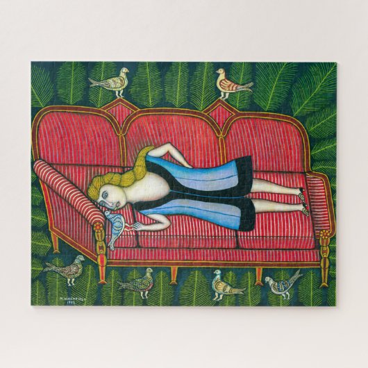 Puzzle Fille avec pigeons | Morris Hirshfield | (Horizontal)