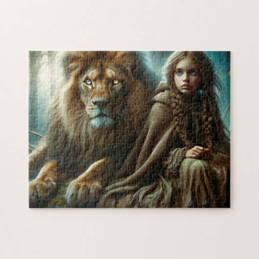 Puzzle Fille avec un lion (Horizontal)