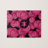 Puzzle Fille boules de basket rose chaud motif monogramme (Horizontal)