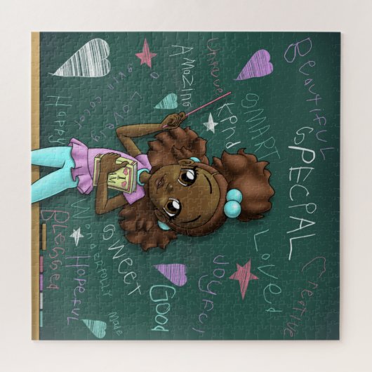 Puzzle Fille Brown foncée et mots positifs (Horizontal)