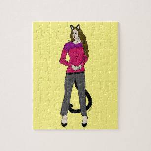 Puzzle fille chat 