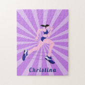 Puzzle Fille Coureur Marathon Jogger Rose Nom mignon (Vertical)