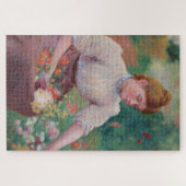 Puzzle Fille cueillir des fleurs dans un jardin d'été (Horizontal)