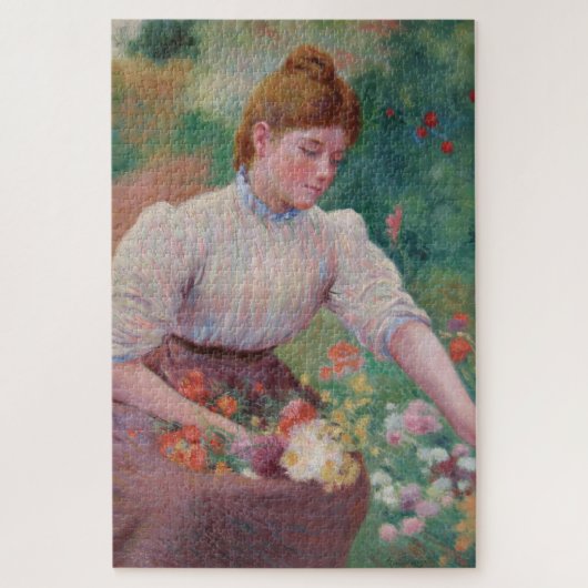 Puzzle Fille cueillir des fleurs dans un jardin d'été (Vertical)