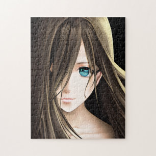 Puzzle Fille d'anime aux cheveux bruns et aux yeux bleus
