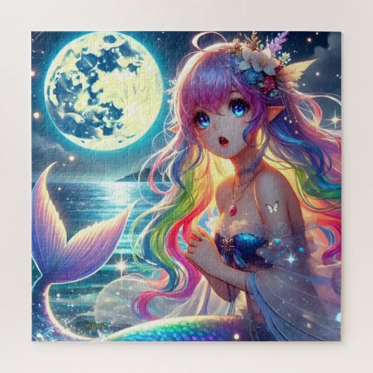 Puzzle Fille d'anime chantant clair de lune pixie mermaid (Vertical)