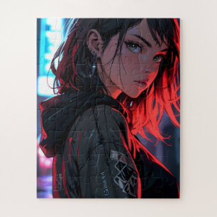 Puzzle Fille d'anime de rue Cyberpunk Neon City nuit Ar
