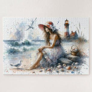 Puzzle Fille d'aquarelle romantique par phare