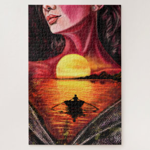 Puzzle Fille de Coucher de Soleil Romantique - Pei