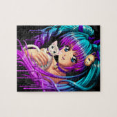 Puzzle Fille de Manga de chaton et de tresse (Horizontal)