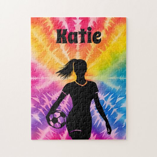Puzzle Fille de soccer Personnalisée Cravate-Dye Rainbow  (Vertical)