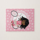 Puzzle Fille de vélo afro-américaine - Rose blanc (Horizontal)