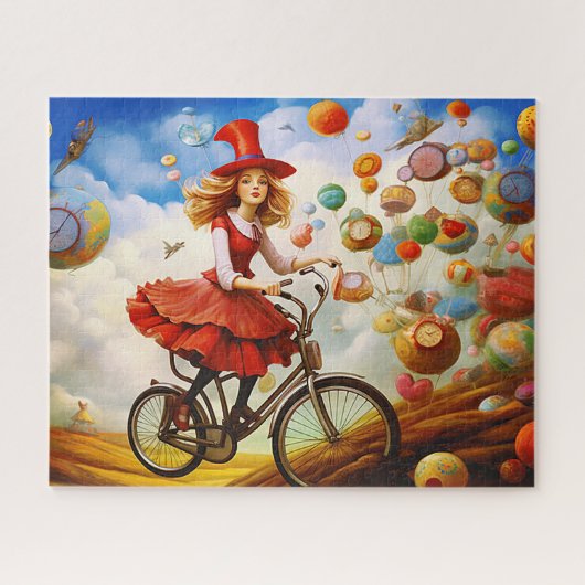 Puzzle Fille d'imagination fantasque colorée à vélo (Horizontal)