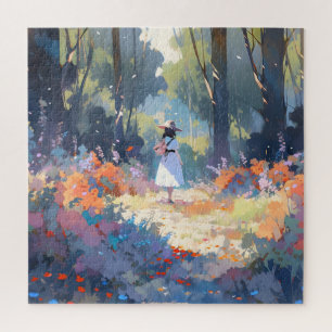 Puzzle Fille en forêt Anime Impressionnisme