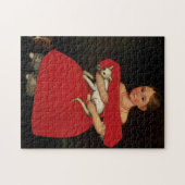 Puzzle Fille en rouge avec son chat et chien (Horizontal)
