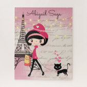 Puzzle Fille et chat personnalisés à Paris Tour Eiffel (Vertical)