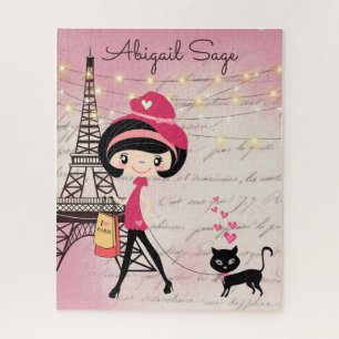 Puzzle Fille et chat personnalisés à Paris Tour Eiffel