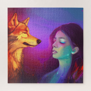 Puzzle Fille et son loup AI Généré Imaginaire Pop Art