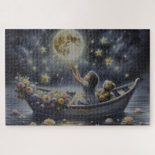 Puzzle Fille Fantaisiste Scène de Rêve Lunaire