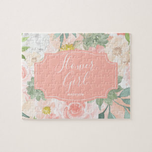 Puzzle Fille Fleur Florale Aquarelle Menthe Pêche Chic