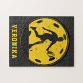 Puzzle Fille Joueuse de Pickleball Racketball Nom Noir (Horizontal)