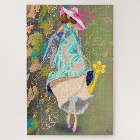 Puzzle Fille Love Fleurs de printemps Dessin Imaginaire F (Vertical)