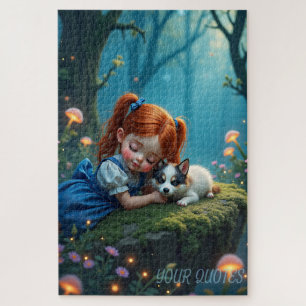 Puzzle Fille Magique et Chiot dans une Forêt Enchantée