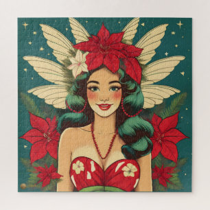 Puzzle Fille pin-up de Noël tropical rétro des années 50