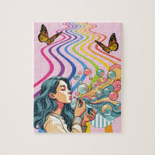 Puzzle fille souffler bulles abstraites illustration art