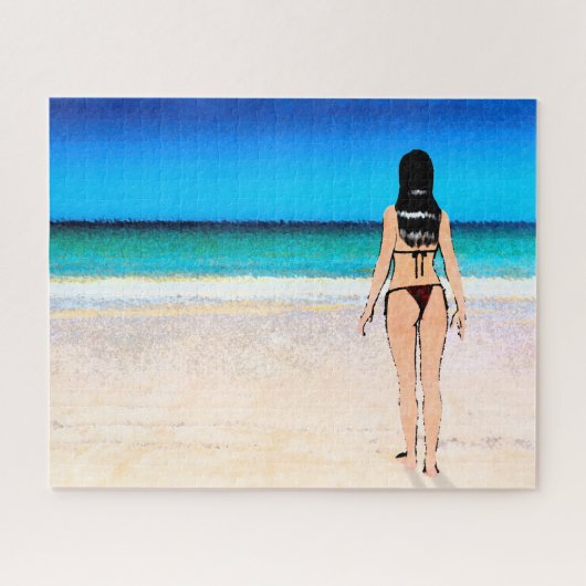 Puzzle Fille sur la plage portant une peinture en bikini (Horizontal)