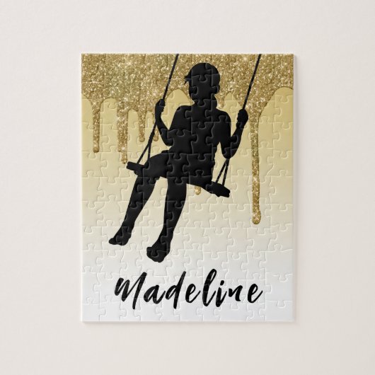 Puzzle Fille sur Swing Gold Parties scintillant Drip Ombr (Vertical)