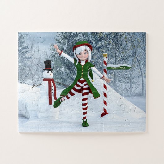 Puzzle Fille Toon de Noël dans une forêt d'hiver (Horizontal)