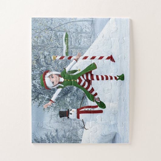 Puzzle Fille Toon de Noël dans une forêt d'hiver (Vertical)